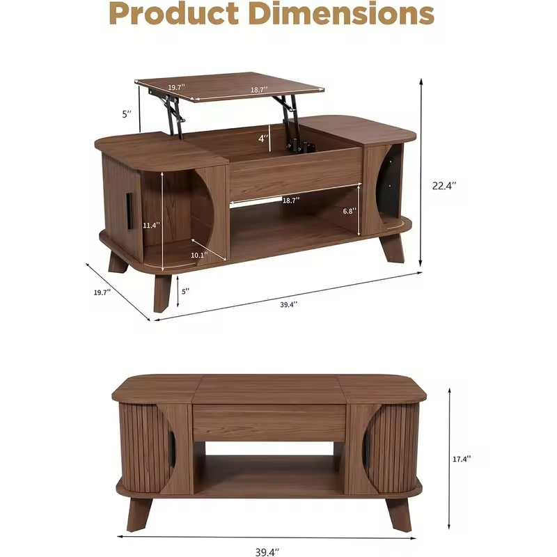 Modern Coffee Table with Storage and Hidden Compartment, Open Shelving for Living Room