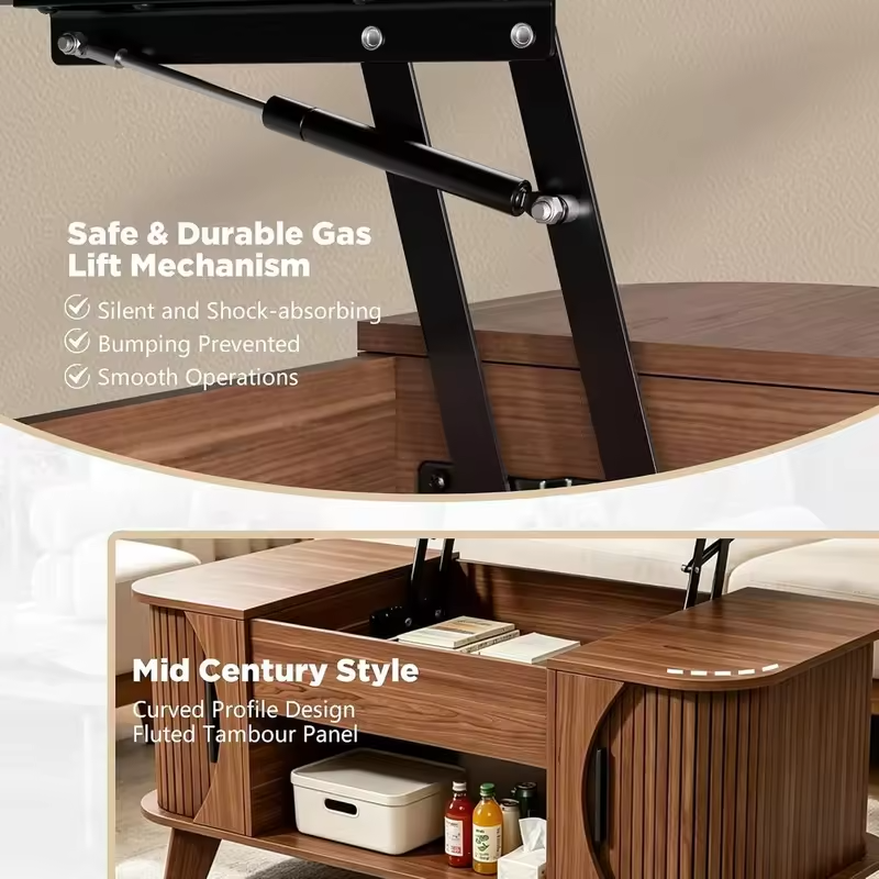 Modern Coffee Table with Storage and Hidden Compartment, Open Shelving for Living Room