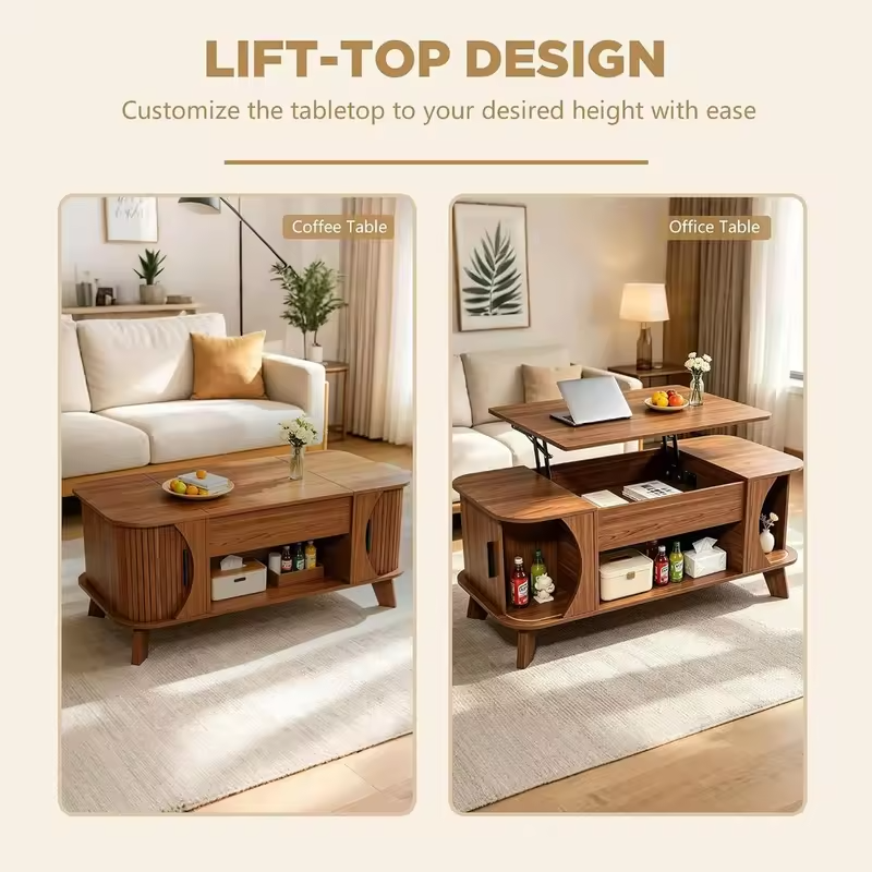 Modern Coffee Table with Storage and Hidden Compartment, Open Shelving for Living Room