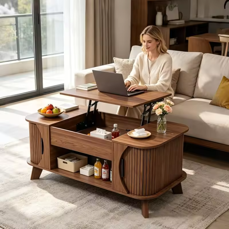 Modern Coffee Table with Storage and Hidden Compartment, Open Shelving for Living Room