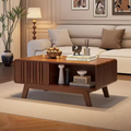 Walnut Living Room Coffee Table with Storage and Sliding Door