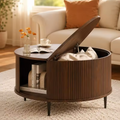 Round Coffee Table with Storage, 31.5 Brown Living Room Center Table