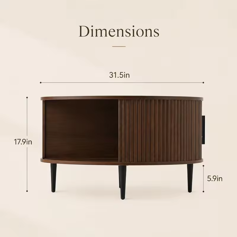 Round Coffee Table with Storage, 31.5 Brown Living Room Center Table