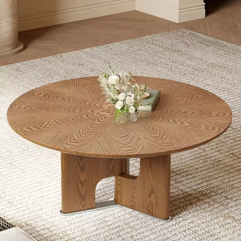 31.5" Round Coffee Table, Compact Rustic Ash Wood, Mid-Century Modern for Small Spaces & Apartments., Customized