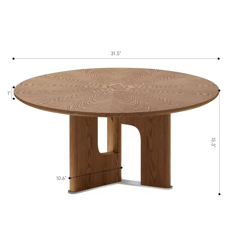 31.5" Round Coffee Table, Compact Rustic Ash Wood, Mid-Century Modern for Small Spaces & Apartments., Customized