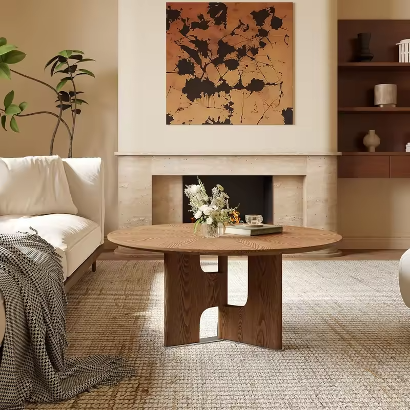 31.5" Round Coffee Table, Compact Rustic Ash Wood, Mid-Century Modern for Small Spaces & Apartments., Customized