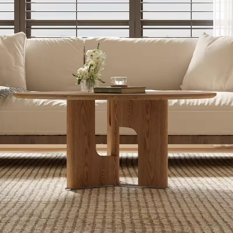 31.5" Round Coffee Table, Compact Rustic Ash Wood, Mid-Century Modern for Small Spaces & Apartments., Customized