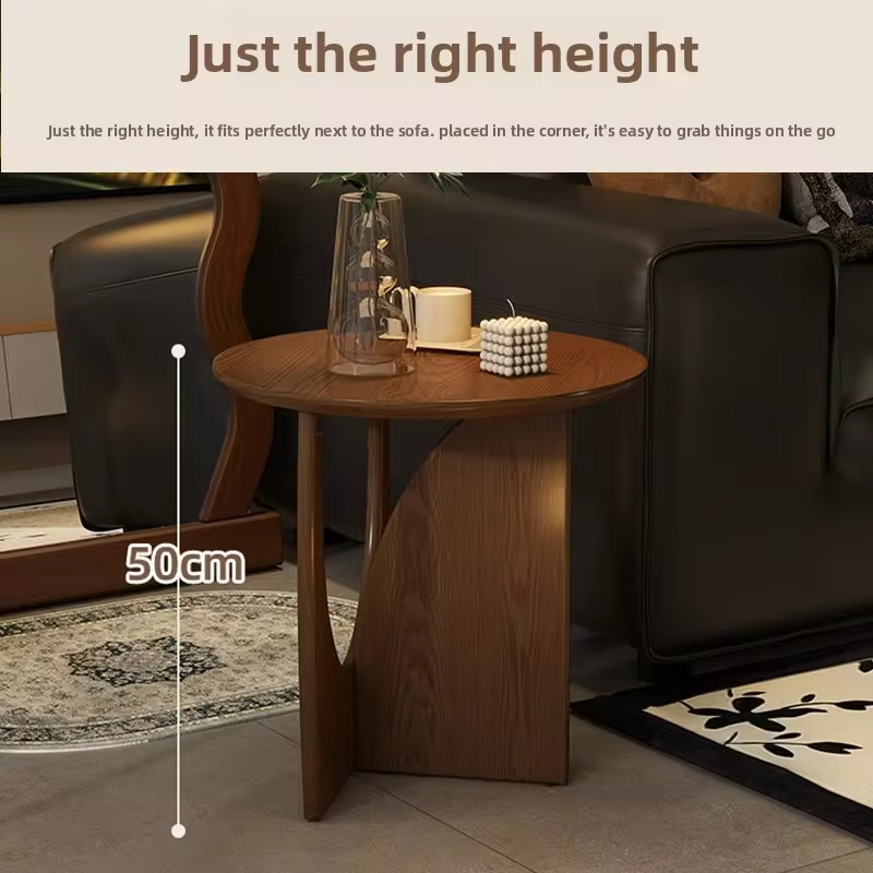 Simple solid wood circular coffee table, Nordic style living room coffee table, small sofa side table, high-end corner table