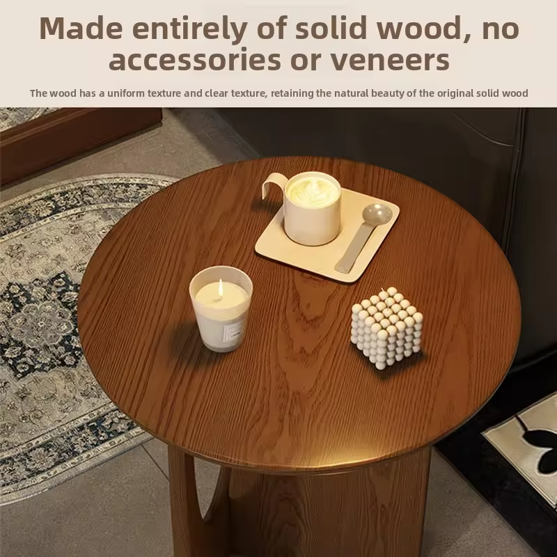 Simple solid wood circular coffee table, Nordic style living room coffee table, small sofa side table, high-end corner table