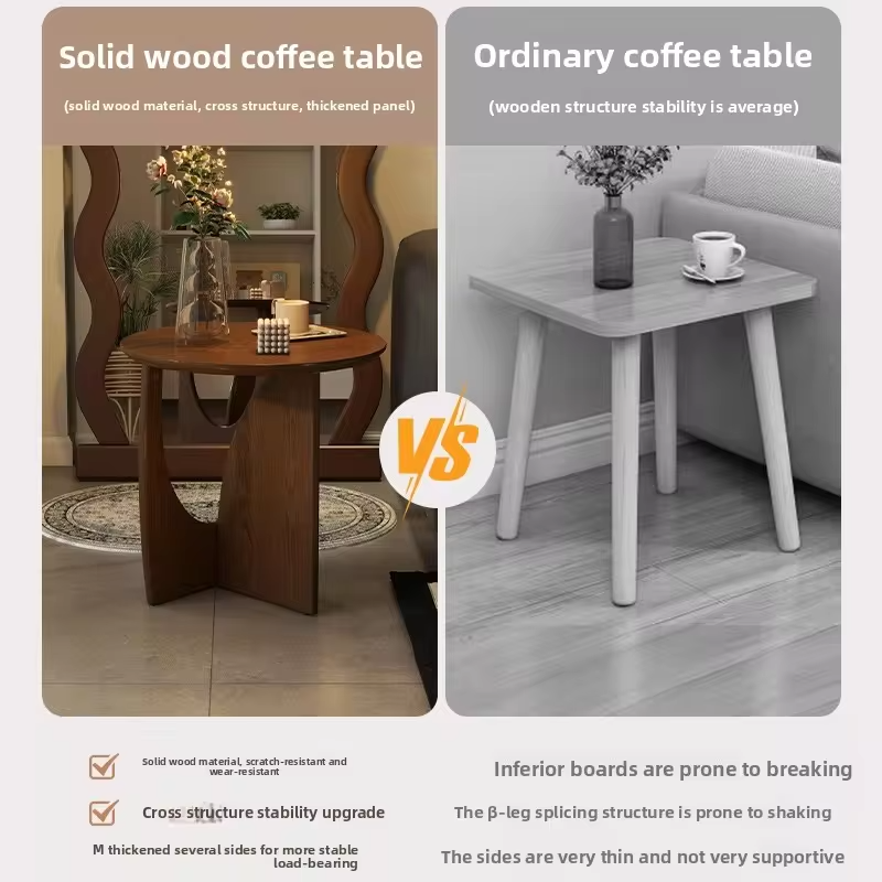 Simple solid wood circular coffee table, Nordic style living room coffee table, small sofa side table, high-end corner table