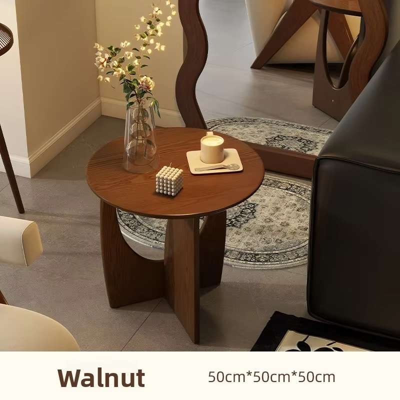 Simple solid wood circular coffee table, Nordic style living room coffee table, small sofa side table, high-end corner table