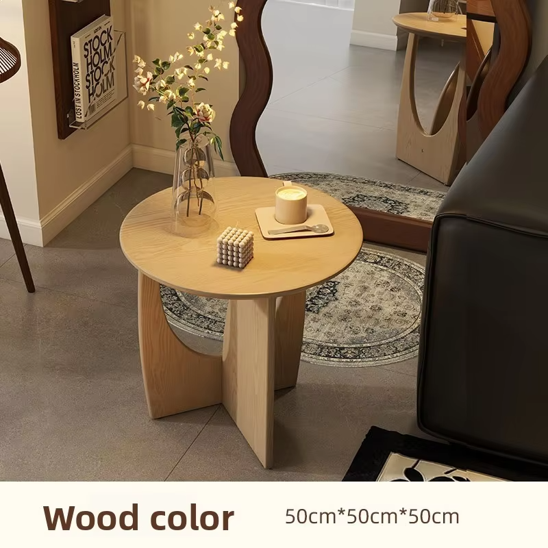 Simple solid wood circular coffee table, Nordic style living room coffee table, small sofa side table, high-end corner table