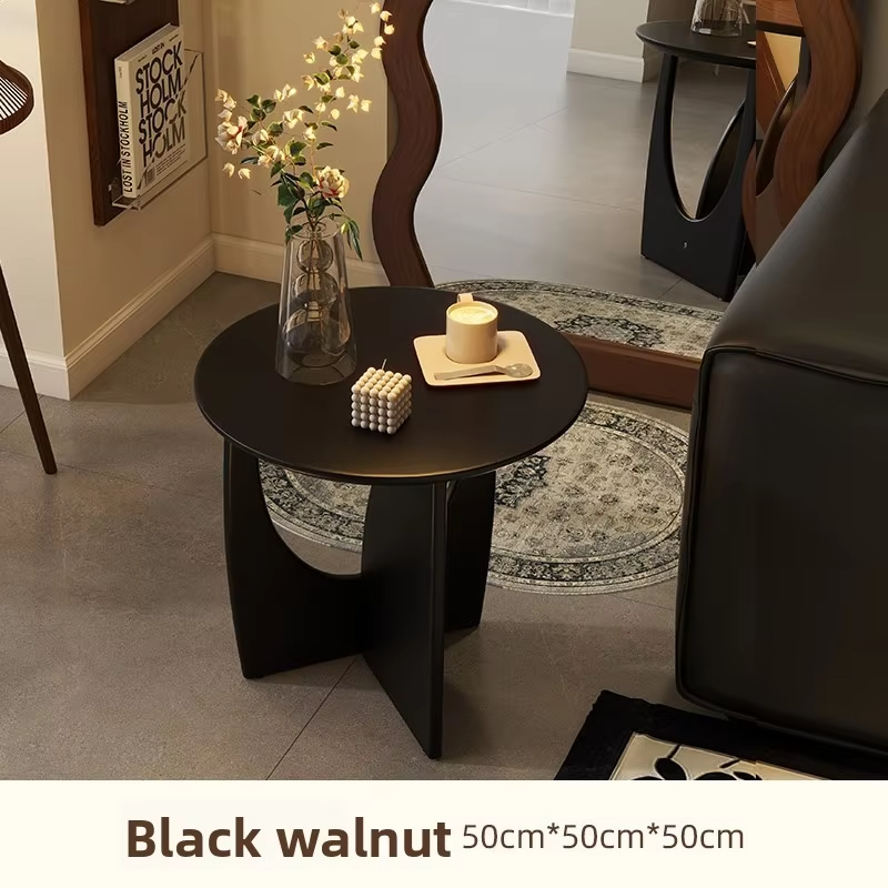 Simple solid wood circular coffee table, Nordic style living room coffee table, small sofa side table, high-end corner table