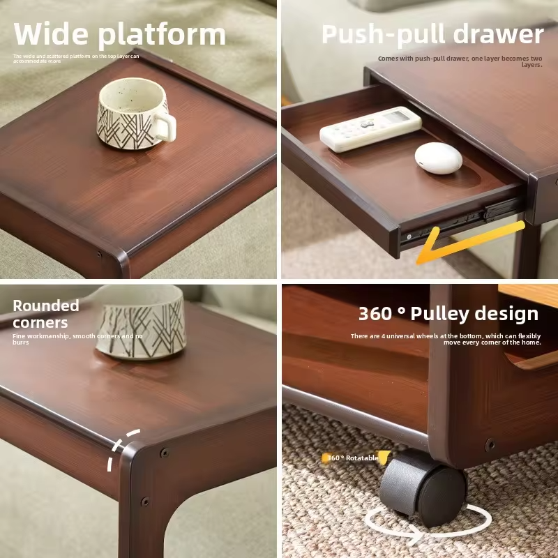 Sofa side table removable table with wheel coffee table small apartment household square corner computer bedside table
