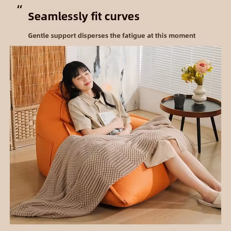 Triangular Bean Bag Sofa Convertible Sleeping Lounger Tatami Style Compact Bedroom Balcony Bean Bag Chair with Filling Yellow