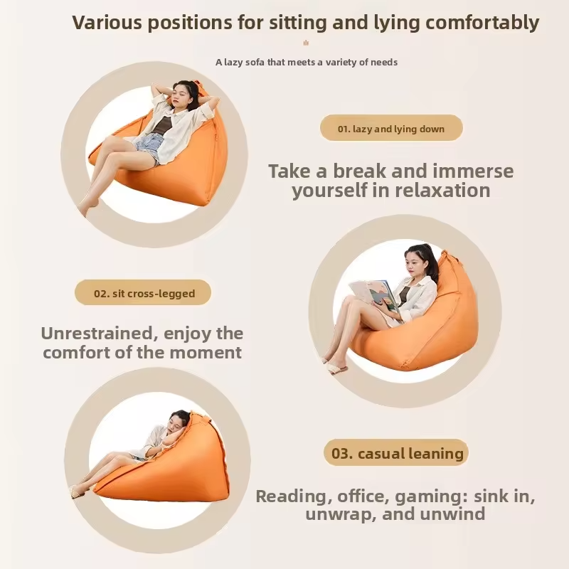 Triangular Bean Bag Sofa Convertible Sleeping Lounger Tatami Style Compact Bedroom Balcony Bean Bag Chair with Filling Yellow
