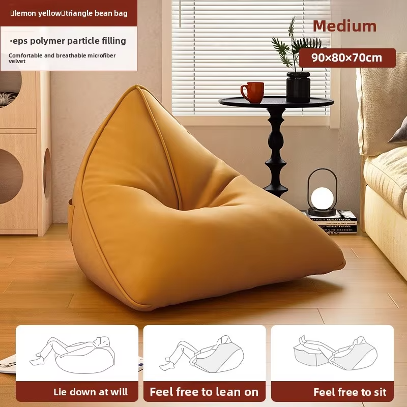 Triangular Bean Bag Sofa Convertible Sleeping Lounger Tatami Style Compact Bedroom Balcony Bean Bag Chair with Filling Yellow