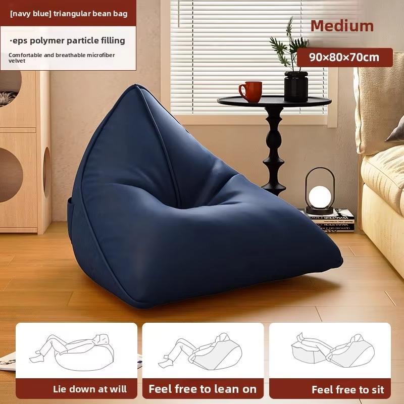 Triangular Bean Bag Sofa Convertible Sleeping Lounger Tatami Style Compact Bedroom Balcony Bean Bag Chair with Filling Yellow
