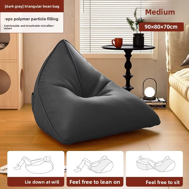 Triangular Bean Bag Sofa Convertible Sleeping Lounger Tatami Style Compact Bedroom Balcony Bean Bag Chair with Filling Yellow