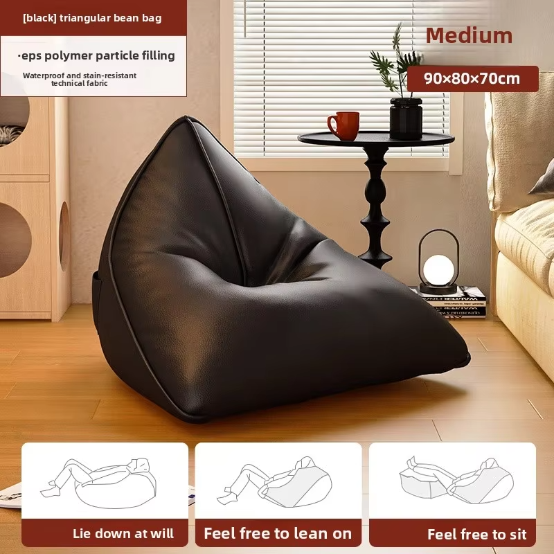 Triangular Bean Bag Sofa Convertible Sleeping Lounger Tatami Style Compact Bedroom Balcony Bean Bag Chair with Filling Yellow
