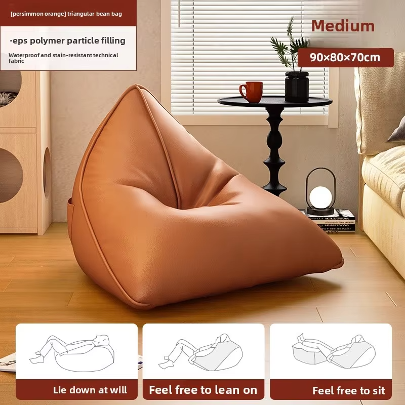 Triangular Bean Bag Sofa Convertible Sleeping Lounger Tatami Style Compact Bedroom Balcony Bean Bag Chair with Filling Yellow