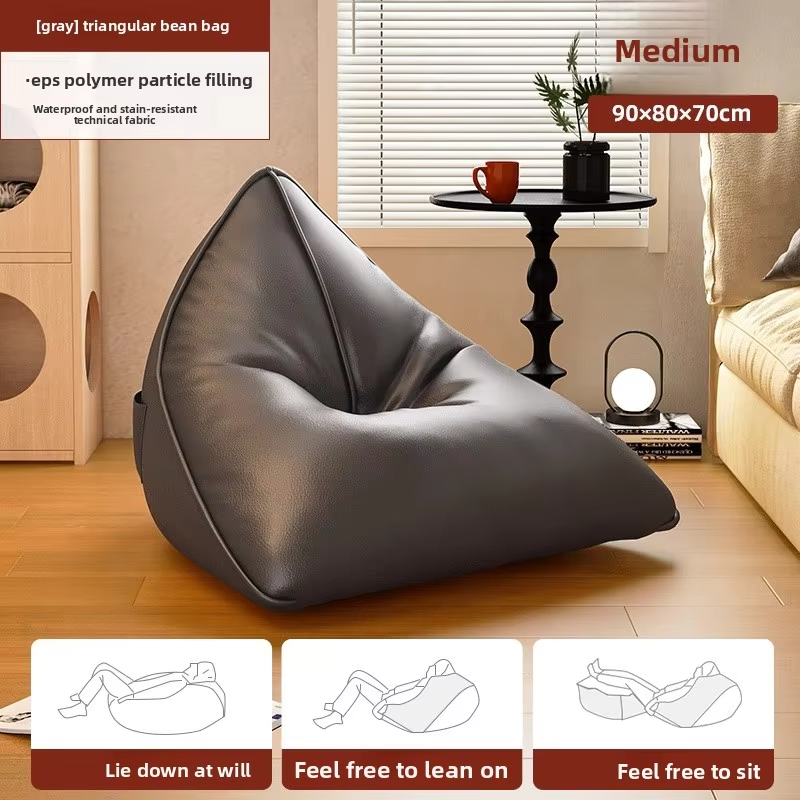 Triangular Bean Bag Sofa Convertible Sleeping Lounger Tatami Style Compact Bedroom Balcony Bean Bag Chair with Filling Yellow