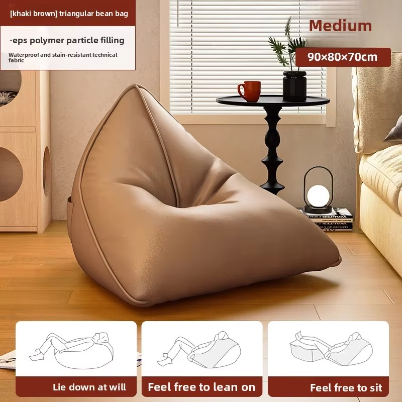 Triangular Bean Bag Sofa Convertible Sleeping Lounger Tatami Style Compact Bedroom Balcony Bean Bag Chair with Filling Yellow