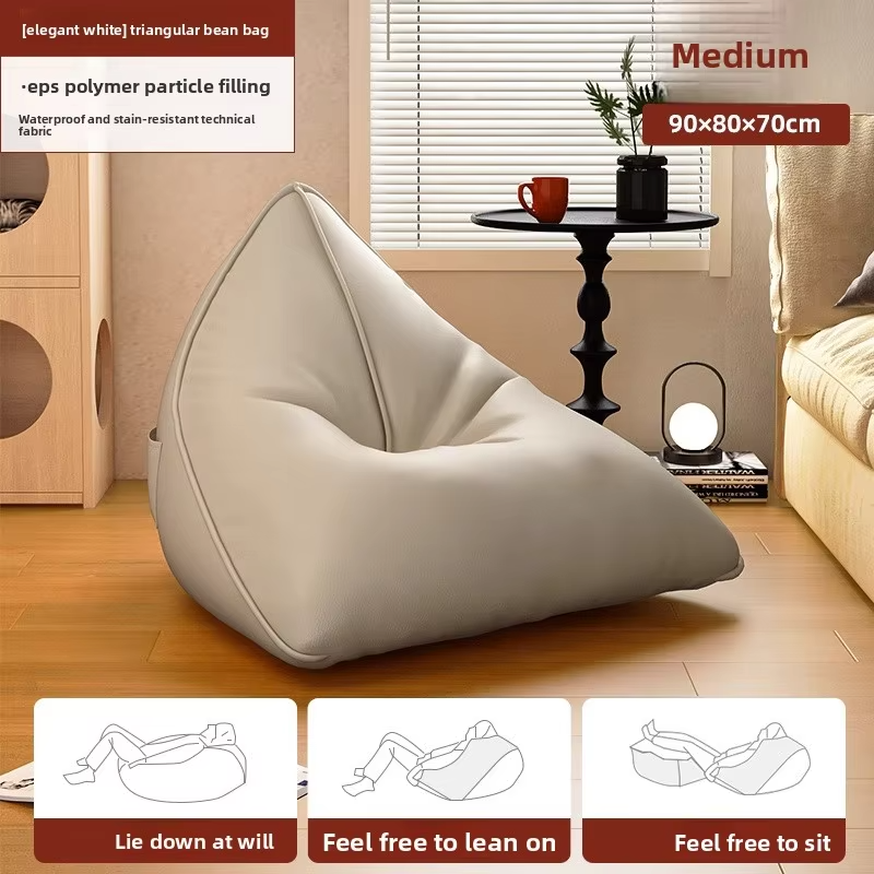 Triangular Bean Bag Sofa Convertible Sleeping Lounger Tatami Style Compact Bedroom Balcony Bean Bag Chair with Filling Yellow