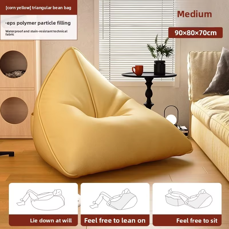 Triangular Bean Bag Sofa Convertible Sleeping Lounger Tatami Style Compact Bedroom Balcony Bean Bag Chair with Filling Yellow