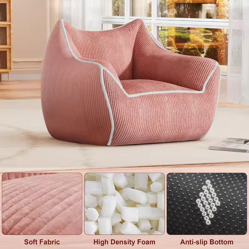 Giant Bean Bag Sofa Chair with Filler, Armrests & Back Support for Bedroom Living Room Reading, Pink, Customized