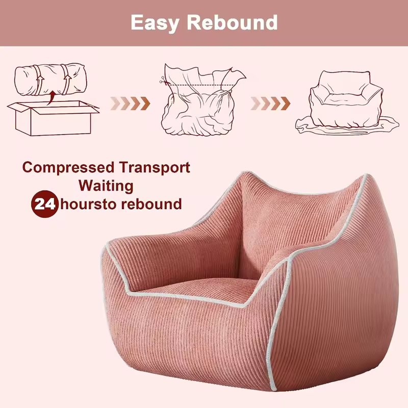 Giant Bean Bag Sofa Chair with Filler, Armrests & Back Support for Bedroom Living Room Reading, Pink, Customized