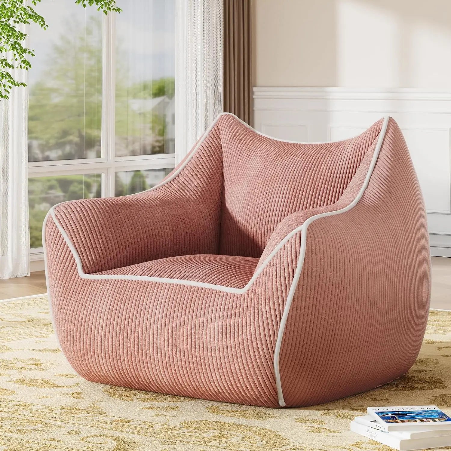 Giant Bean Bag Sofa Chair with Filler, Armrests & Back Support for Bedroom Living Room Reading, Pink, Customized