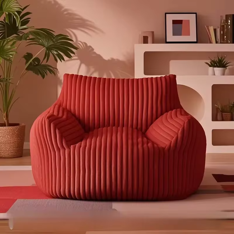Modern Japanese Design Plush Soft Corduroy Fabric Home Office Coffee Living Room Bean Bag Sofa Set with Polystyrene Beads