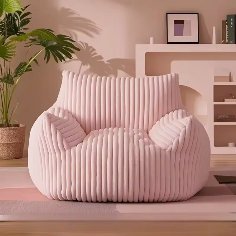 Modern Japanese Design Plush Soft Corduroy Fabric Home Office Coffee Living Room Bean Bag Sofa Set with Polystyrene Beads