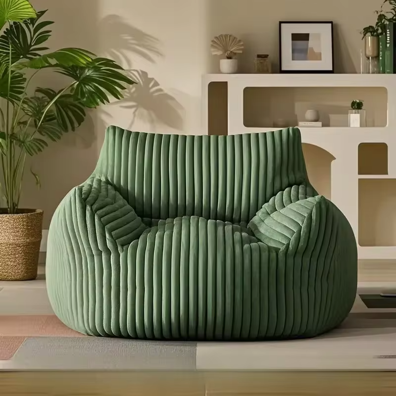 Modern Japanese Design Plush Soft Corduroy Fabric Home Office Coffee Living Room Bean Bag Sofa Set with Polystyrene Beads