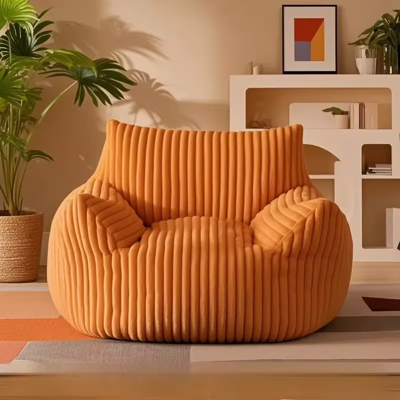 Modern Japanese Design Plush Soft Corduroy Fabric Home Office Coffee Living Room Bean Bag Sofa Set with Polystyrene Beads