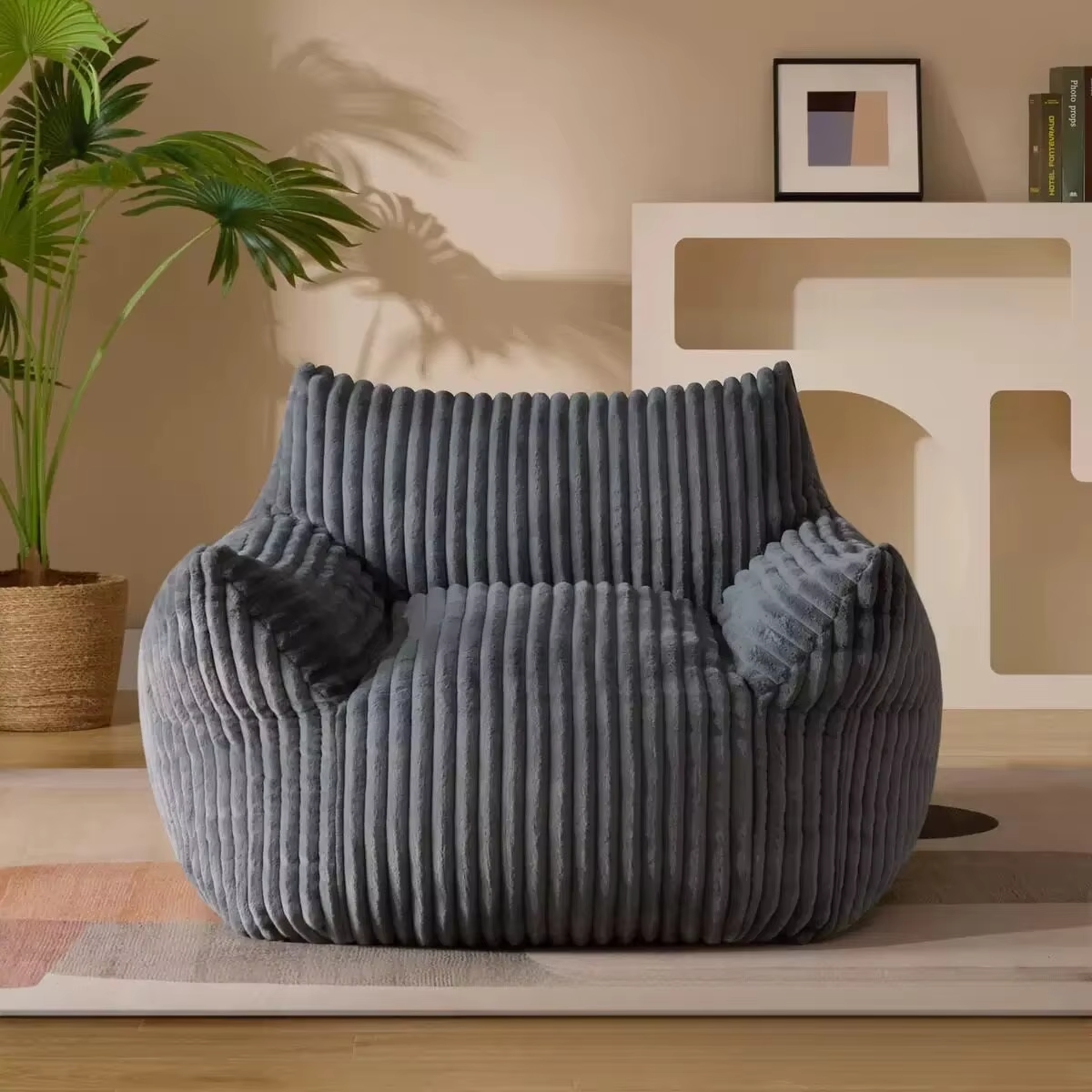 Modern Japanese Design Plush Soft Corduroy Fabric Home Office Coffee Living Room Bean Bag Sofa Set with Polystyrene Beads