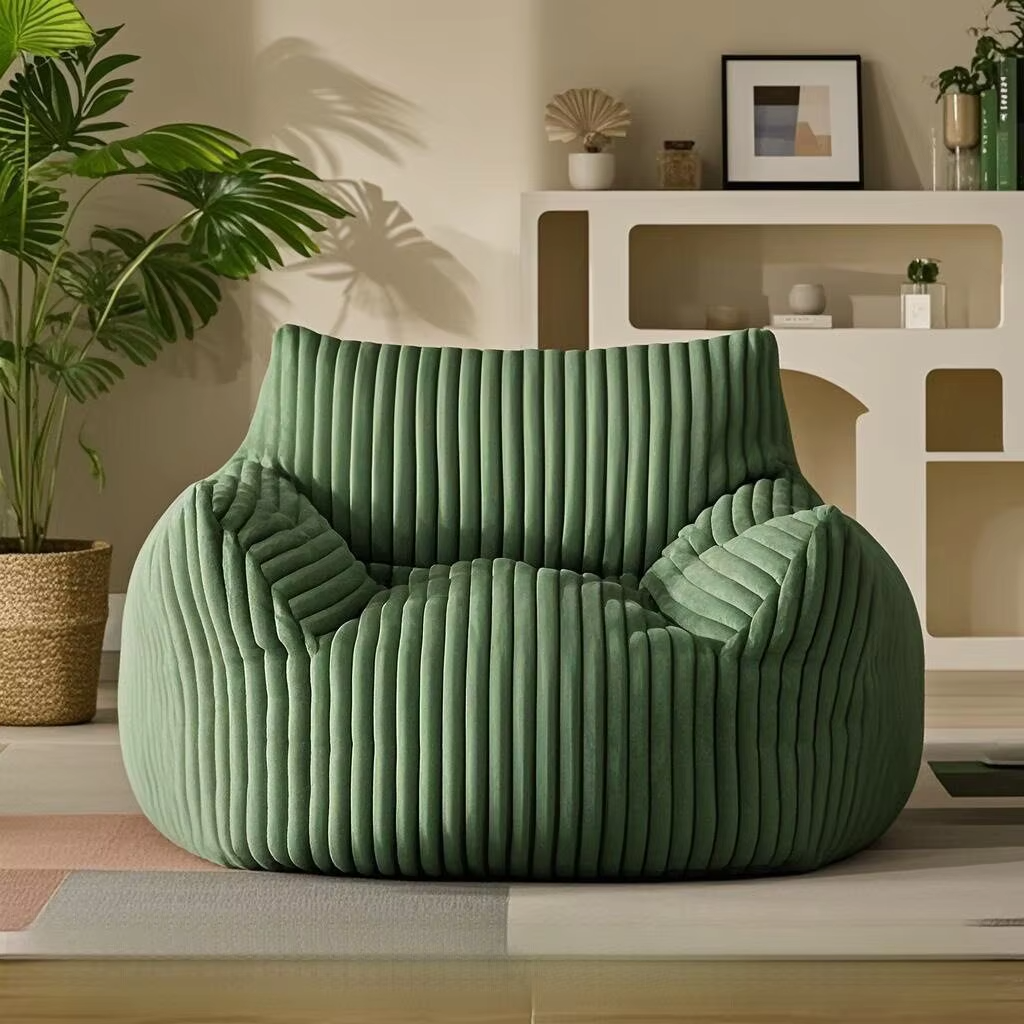 Modern Japanese Design Plush Soft Corduroy Fabric Home Office Coffee Living Room Bean Bag Sofa Set with Polystyrene Beads