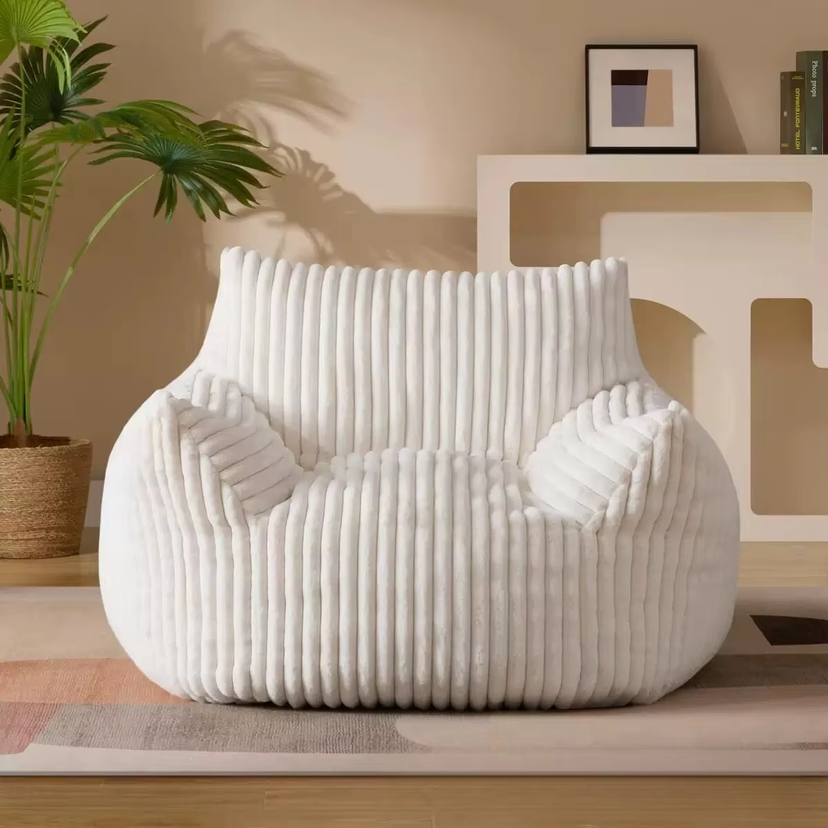 Modern Japanese Design Plush Soft Corduroy Fabric Home Office Coffee Living Room Bean Bag Sofa Set with Polystyrene Beads