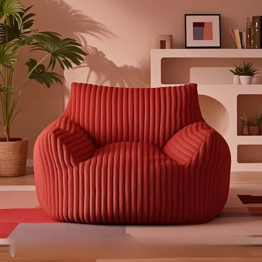 Modern Japanese Design Plush Soft Corduroy Fabric Home Office Coffee Living Room Bean Bag Sofa Set with Polystyrene Beads