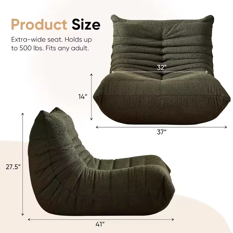 Adults Bean Bag Togo Comfy Lazy Floor Sofa Green 1 Seater, Customized