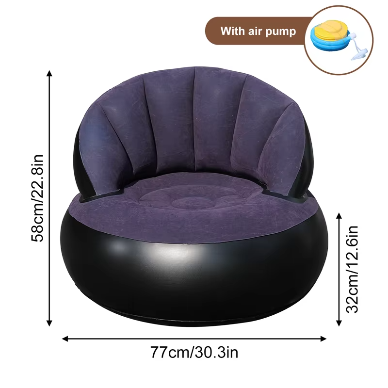 1PC Inflatable Sofa Chair with Air Pump, Thickened Flocking Air Lounge Chair Portable Lazy Bean Bag Air Couch for Living Roo