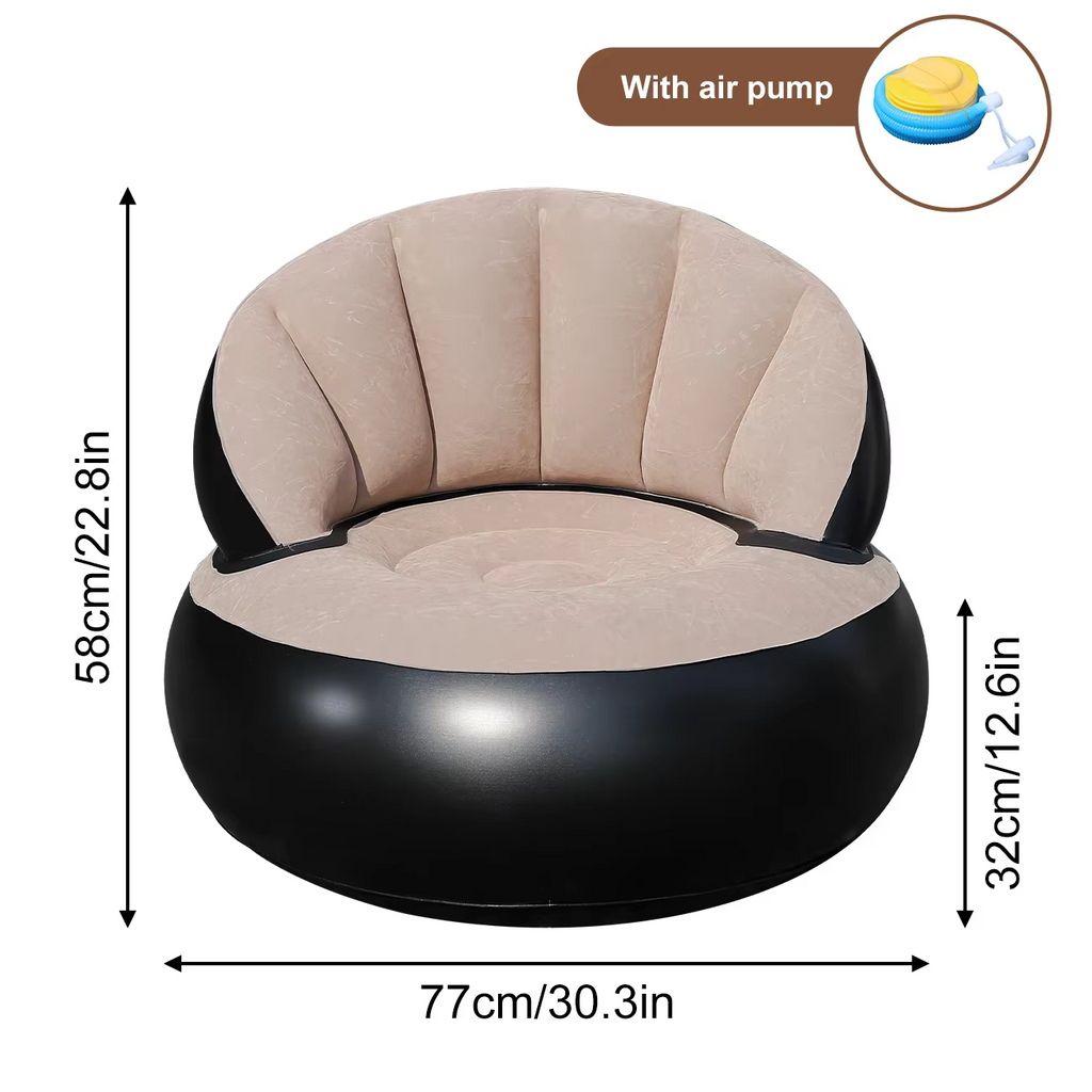 1PC Inflatable Sofa Chair with Air Pump, Thickened Flocking Air Lounge Chair Portable Lazy Bean Bag Air Couch for Living Roo
