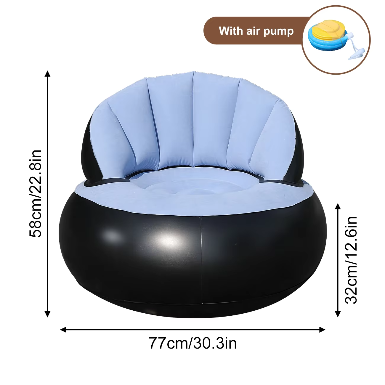 1PC Inflatable Sofa Chair with Air Pump, Thickened Flocking Air Lounge Chair Portable Lazy Bean Bag Air Couch for Living Roo