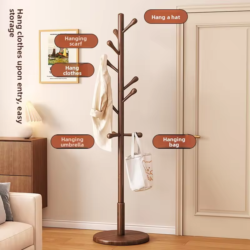 Solid Wood Freestanding Coat Rack Nordic Style Bag Rack Home Organizer Clothing Rack Stand Clothing Rack Coat Hanger Stand