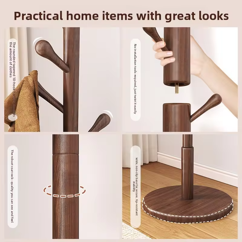 Solid Wood Freestanding Coat Rack Nordic Style Bag Rack Home Organizer Clothing Rack Stand Clothing Rack Coat Hanger Stand