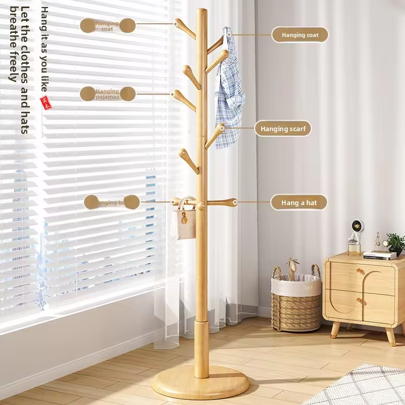 Solid Wood Freestanding Coat Rack Bedroom Home Office Winter Wardrobe Hanger Clothes Stand Coat Rack Stand Clothing Racks