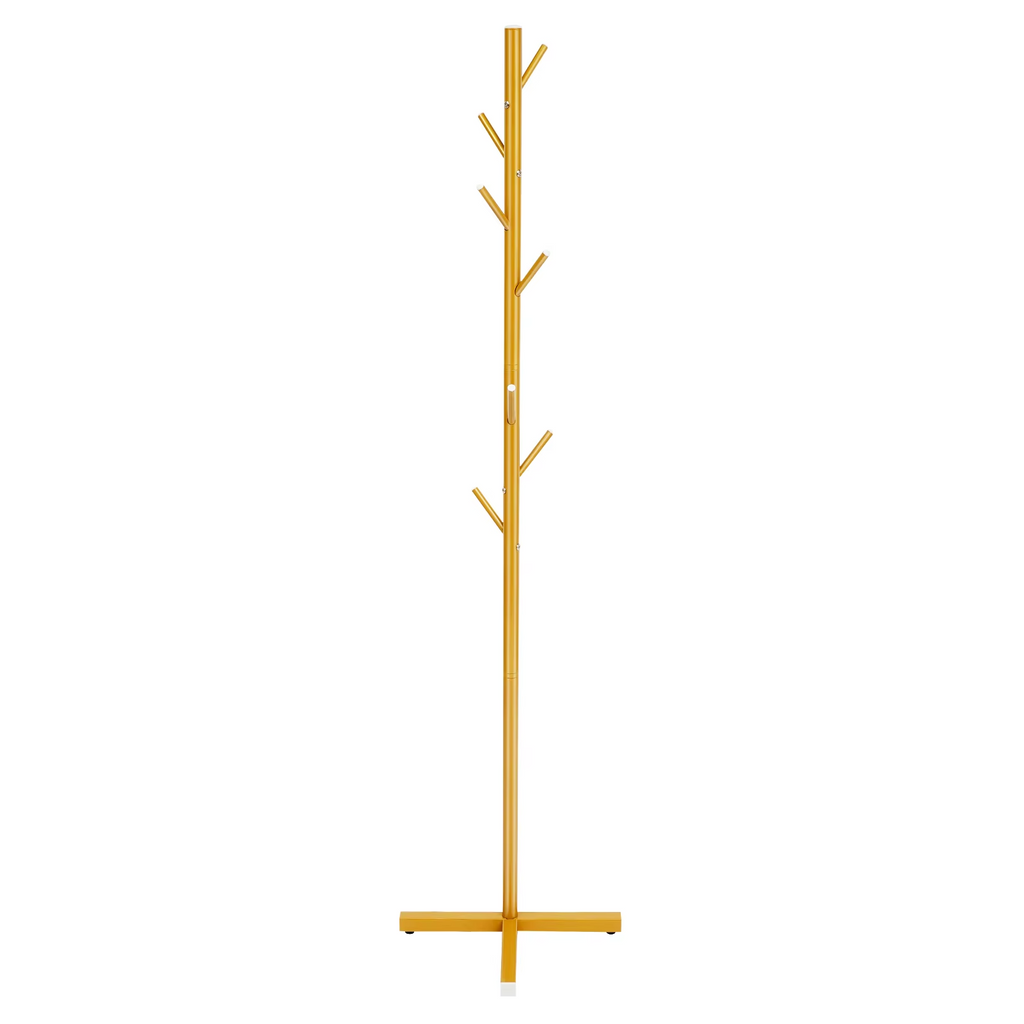 Gold Metal Coat Rack Tree-Shaped Vertical 7 Rod Floor Standing Hanger Storage Rack Coat Hat Scarf Holder for Bedroom Entrance