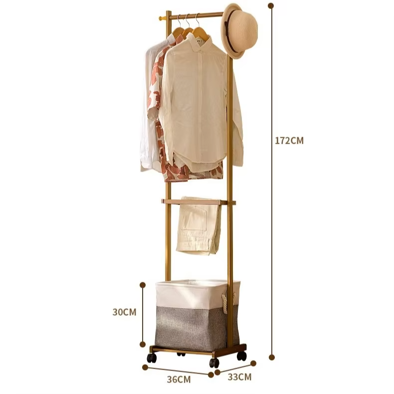Light Luxury Mobile Pulley Bamboo Hanger, High-End Sensory Hat Rack, Movable Hat Rack, Mobile Drying Rack, Cloth Bag Storage Box