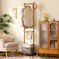 Light Luxury Mobile Pulley Bamboo Hanger, High-End Sensory Hat Rack, Movable Hat Rack, Mobile Drying Rack, Cloth Bag Storage Box
